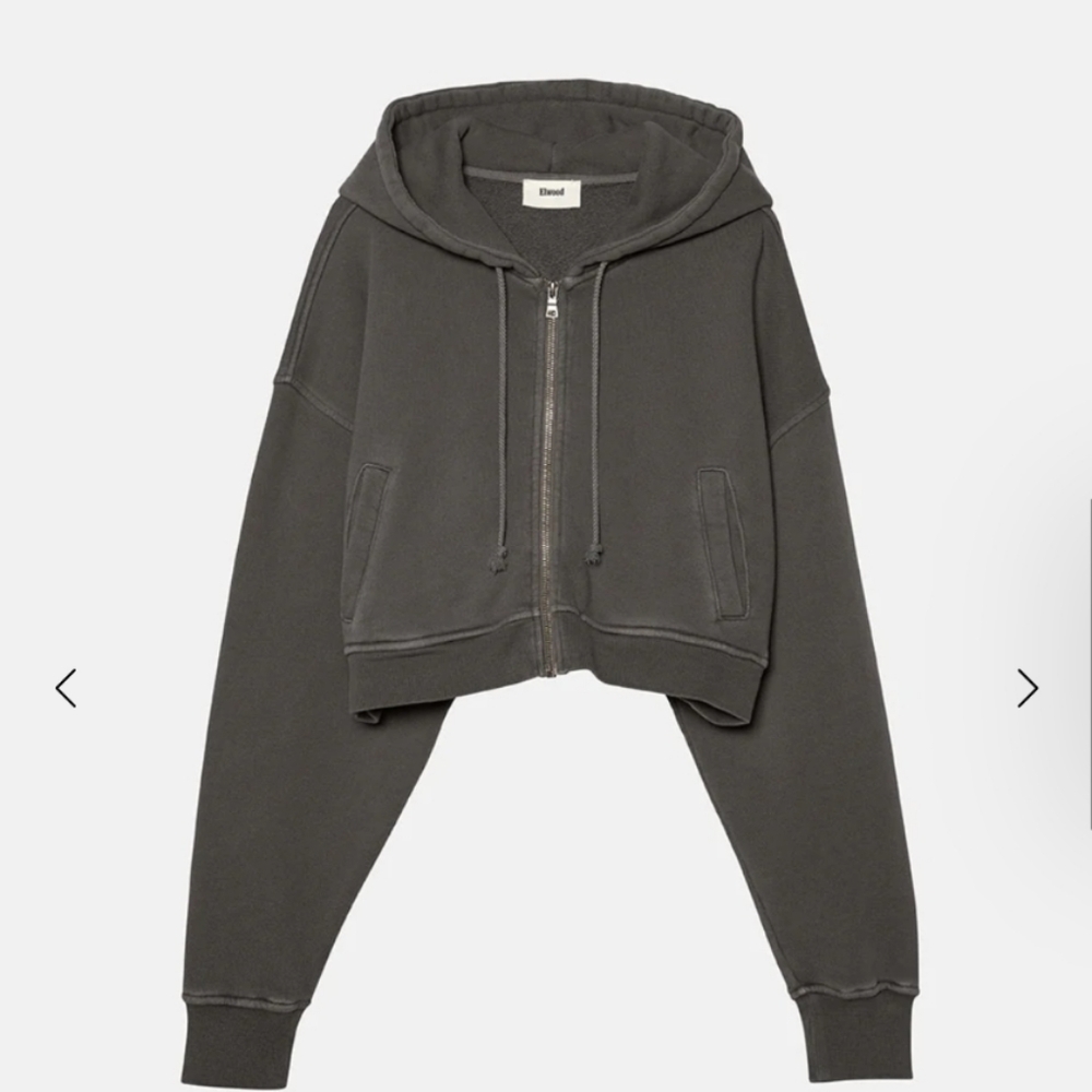 Enael Cropped Zip Hoodie in Charcoal Gray